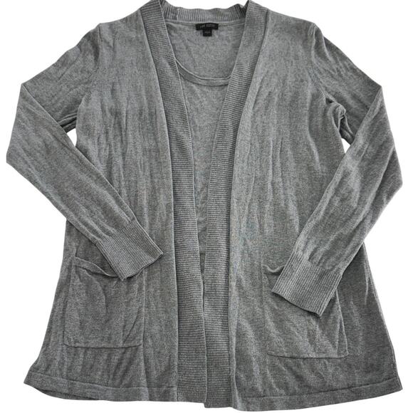 J.Jill Sweater Womens Small Grey Attached Tank Cardigan Silk Cotton - Picture 1 of 8